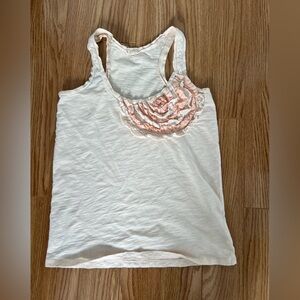 J. Crew White Tank Top with Pink Ruffle Detail XS